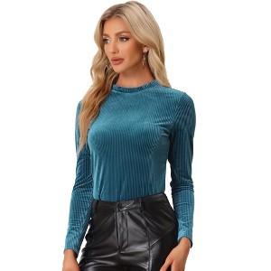 INSPIRE CHIC Women's Mock Neck Long Sleeve Ribbed Knit Solid Blouse - 1 of 4