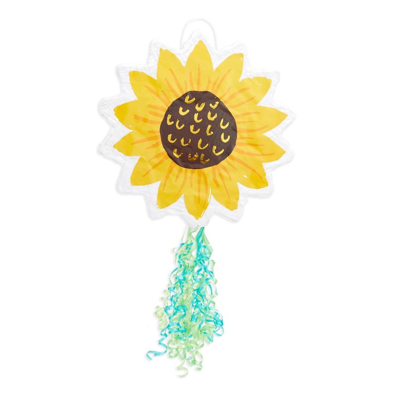 Sparkle and Bash Pull String Sunflower Pinata for Sunshine Baby Shower, Floral Birthday Party Decorations, Small, 13 x 3 In, 4 of 8