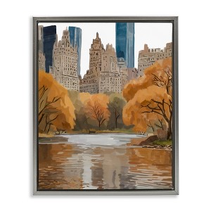 Stupell Industries Autumnal New York Across River Floating Frame Canvas Art - 1 of 4