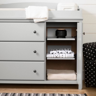 Soft Gray Changing Table Dresser with Drawers and Cabinet
