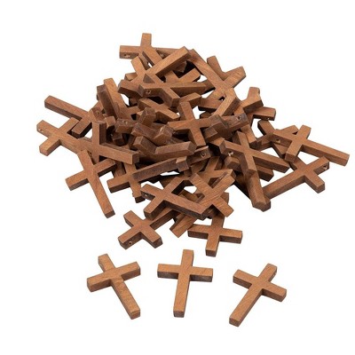 Genie Crafts 50 Pack Wooden Cross Crucifix Christian Gift Party Favors, Easter Christmas Arts & Crafts, 1.2 x 1.75 In