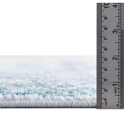 Sofia Light Blue and Ivory Round Floral Area Rug