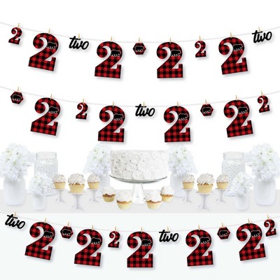 Big Dot of Happiness 2nd Birthday Lumberjack - Channel the Flannel - Buffalo Plaid Second Birthday Party Decor - Clothespin Garland Banner - 44 Pieces