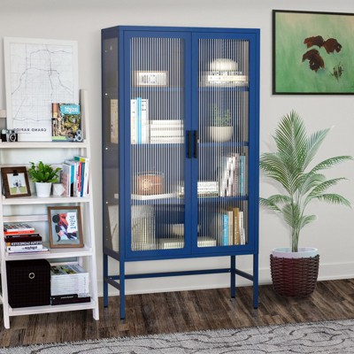 GlasFlength Decorative Storage Cabinets Modern Sideboard Cabinet with Doors and Shelves, for Living Room, Dining Room, Blue, 31.5"*12.6"*61"