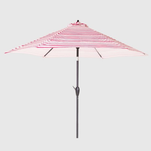 9 Round Carousel Patio Umbrella Pink Stripe Black Pole