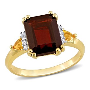 EVERLY JEWELRY | 18K Yellow Gold Sterling Silver 3 7/8ct TGW Garnet, Citrine & Diamond Accent Cocktail Ring - 1 of 4