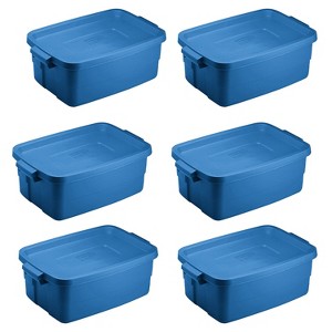 Rubbermaid Roughneck Tote 3 Gallon Storage Container, Heritage Blue (6 Pack) - 1 of 3