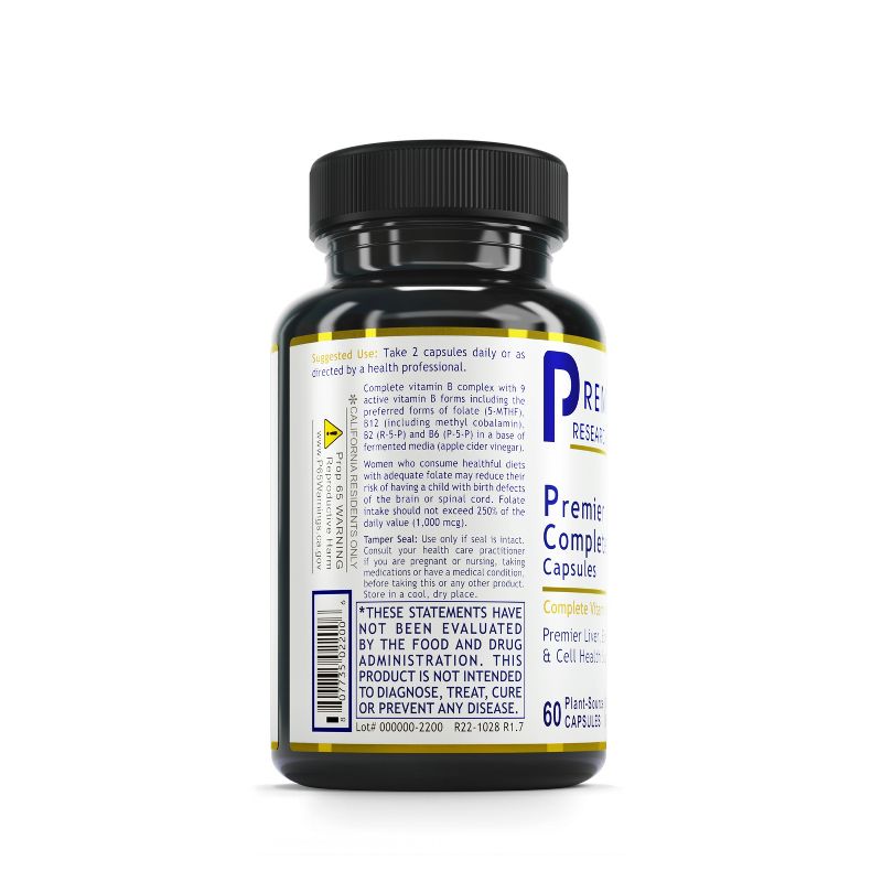 Premier Research Labs Complete B - Supports Nervous System, Energy Production, Liver, Skin & Hair - Whole Vitamin B Family - 60 Plant-Source Capsules, 3 of 4