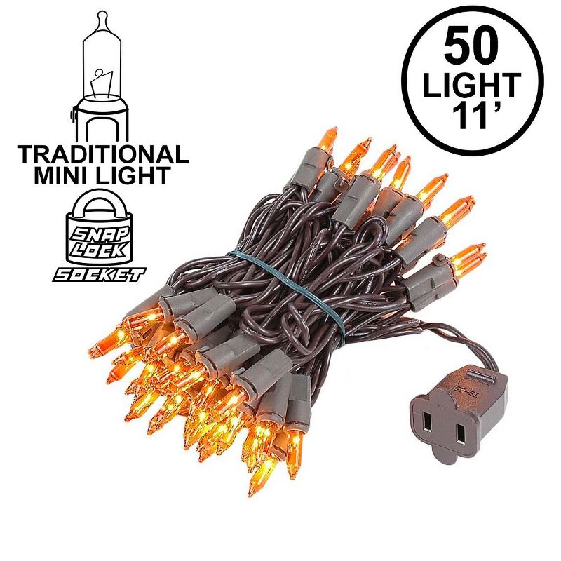 Novelty Lights 50 Light Incandescent Mini Christmas String Lights Brown Wire 11 Feet, 4 of 7