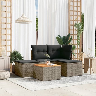 5 Piece Patio Sofa Set with Cushions  Poly Rattan vidaXL