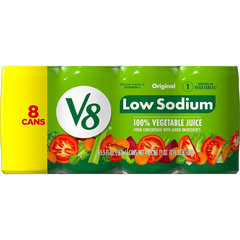 V8 Original Low Sodium 100% Vegetable Juice - 8pk/5.5 fl oz Cans, 1 of 10