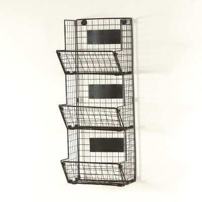 Lakeside 3-Tiered Metal Wall Storage Basket with Chalkboard Container Labels