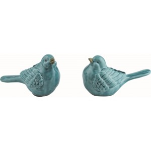 Transpac Ceramic Blue Green Song Bird Figurine Set of 2 Home Decorations Large Size 3.5 inch H. - 1 of 1