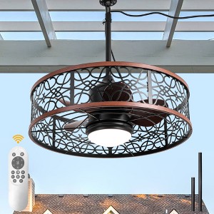 Bella Depot 23" Outdoor Ceiling Fan with LED Light Kit and Remote Black Caged Ceiling Fan 6-speed for Patio - 1 of 4