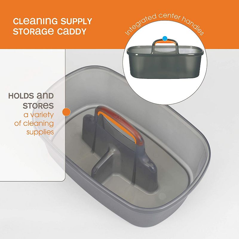 Casabella Plastic Multipurpose Cleaning Storage Caddy with Handle, 1.85 Gallon, Gray and Orange, 3 of 6