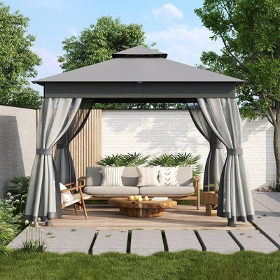 Outdoor Gazebo Tent 10 ft. x 10 ft. Grey Mosquito-Protected Garden Canopy