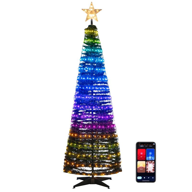 Tangkula 6FT Pop-up Pre-lit Christmas Tree Collapsible Artificial Xmas Tree w/282 RGB Multi-color Lights Tree Top Star, Metal Base, 1 of 11