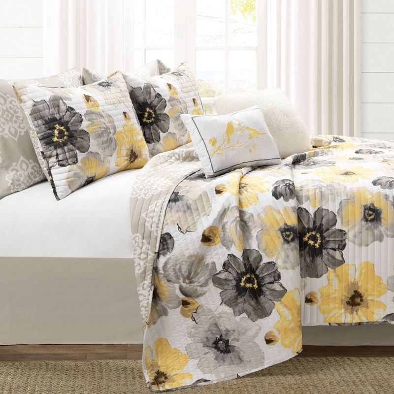 8pc Leah Soft Reversible Oversized Quilt Set Yellow/Gray - Lush Décor, 3 of 8