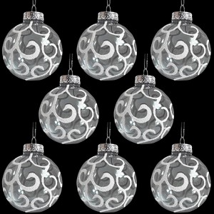 4E's Novelty 12 Pack White Christmas Ball Ornaments 3.15"/80mm | Shatterproof Plastic, Glitter Swirl, Clear Elegant Large Ornaments for Christmas Tree - 1 of 4