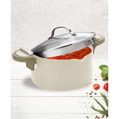 Cream Aluminum 5 Qt Nonstick Pasta Pot with Strainer Lid