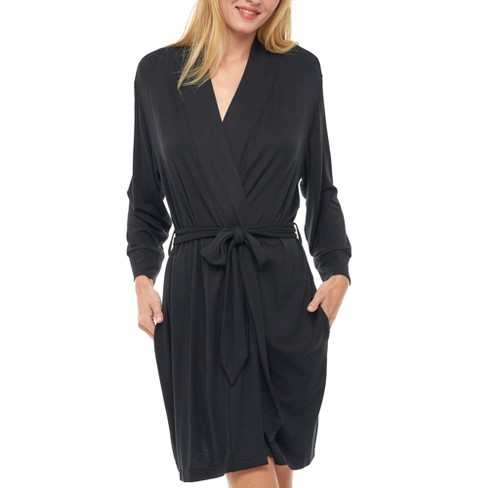 ADR Women's Classic Knit Robe with Pockets, Lightweight Knee Length  Bathrobe Black X Small