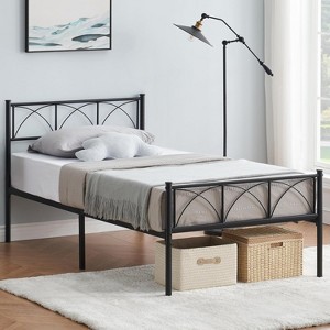 Twin Size Sturdy Modern Stylish Iron Bed Frame with Headboard and Footboard Metal Platform Bed, No Box Spring Needed, Under Bed Storage, White - 1 of 4