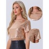 INSPIRE CHIC Women's Sequin Glitter Short Sleeve Cropped Round Neck Tassel Cocktail Party Sparkly Top - 2 of 4
