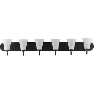 Progress Lighting Classic 6-Light Bath Wall Light, Brushed Nickel, Etched Glass Shades - 1 of 4
