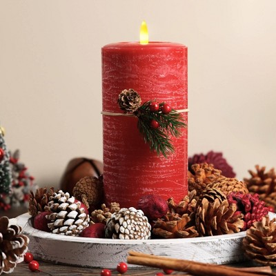 LumiPur 3.5"x7" Signature Christmas Collection Flickering Flameless LED Wax Pillar Candle Red