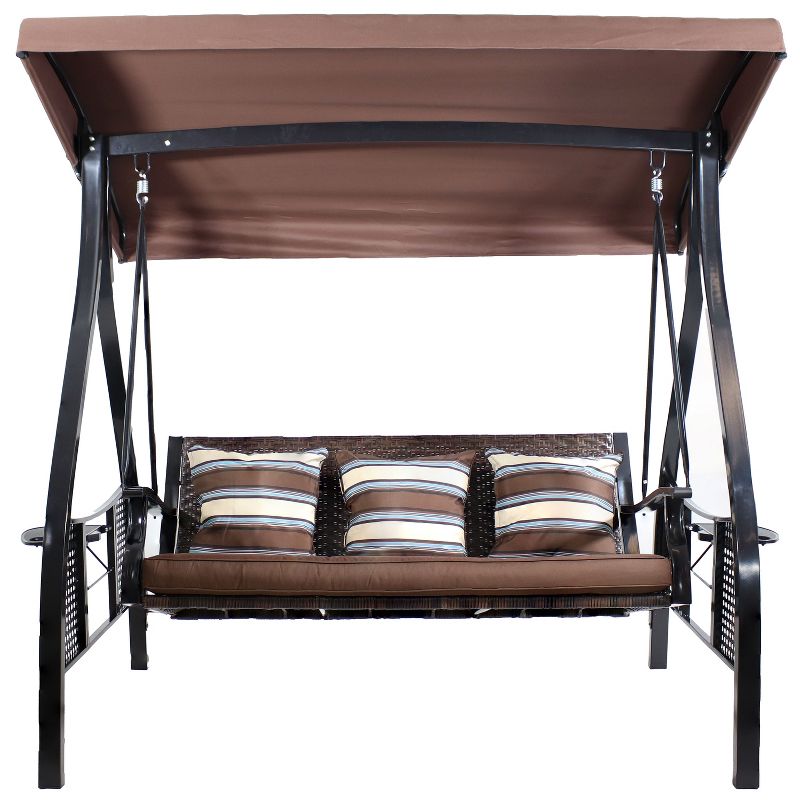 Sunnydaze Outdoor Deluxe 3-Person Patio Swing with Tilting Canopy Shade, Cushions and Side Tables, 1 of 12