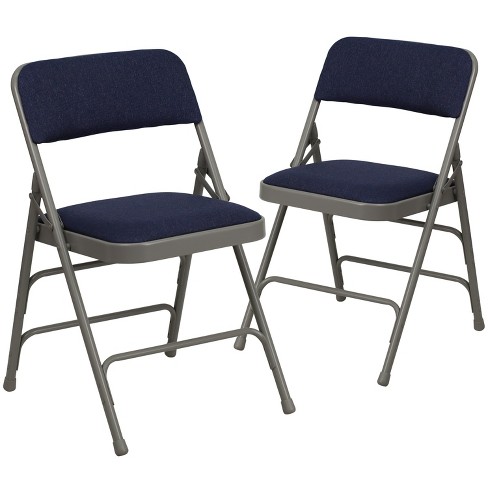 OEF Furnishings 2 Pack Fabric Upholstered 2 Cushion Folding Chair, Grey