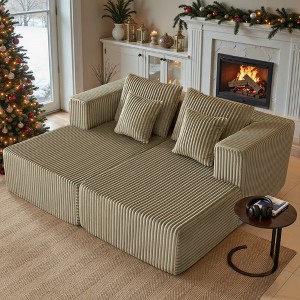 JOYRACER Oversized Chaise Lounge Chair, Corduroy Upholstered Sleeper Sofa with 4 Throw Pillows and Wide Armrest for Living Room - 1 of 4