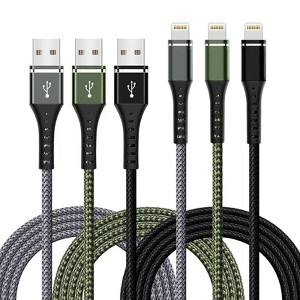 BONGEEK [Apple MFi Certified] iPhone Charger Fast Charging 3-Pack 3FT Lightning Cable Nylon Braided iPhone Charger Cord - 1 of 4