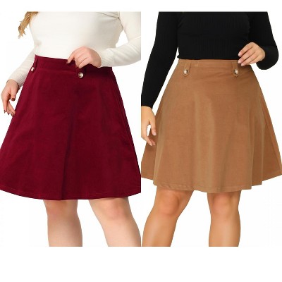 Agnes Orinda Women's Plus Size Tie Waist Button Front Pockets A-Line Midi Denim Skirts