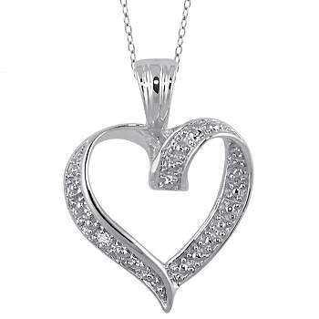 Women's Sterling Silver Round-Cut White Diamond Pave Set Heart Pendant (18")