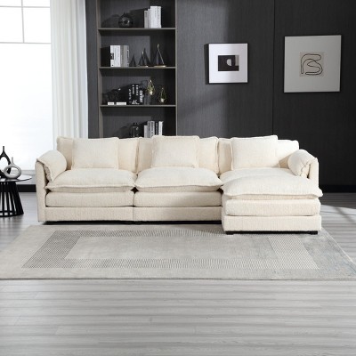 L-Shape Sectional Couch With Ottoman,Detachable Armrests,Oversized Three-seat Sofa-Maison Boucle