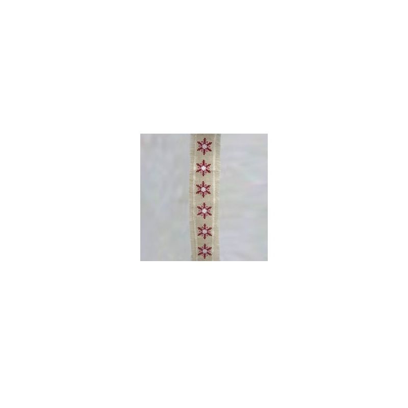 Kurt S. Adler Beige and Red Snowflake Embroidered Christmas Ribbon with Fringe Border 4" x 5 Yards, 1 of 2