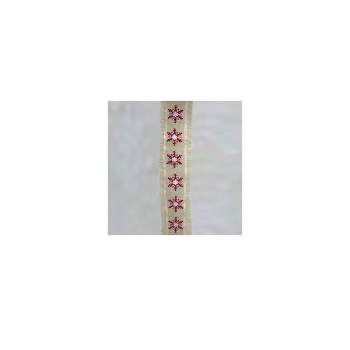 Kurt S. Adler Beige and Red Snowflake Embroidered Christmas Ribbon with Fringe Border 4" x 5 Yards