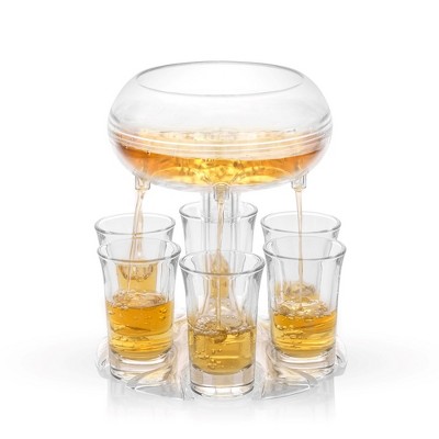 JoyJolt Shot Glass Drink Dispenser with 6 Glass Shot Glasses Set