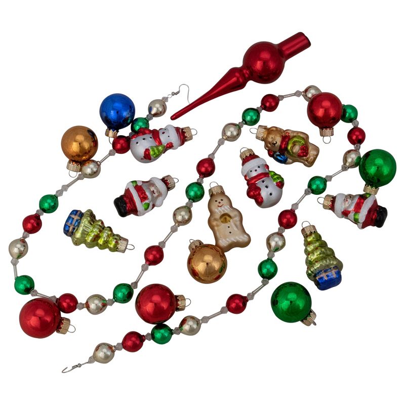Northlight 18ct Red and Green Beaded Garland with Christmas Ornaments 30", 1 of 8