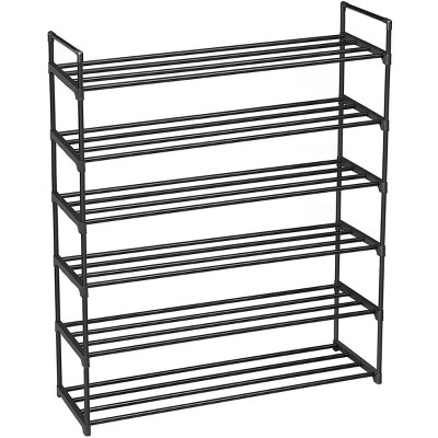 SEVOBAL 6-Tier Sturdy Shoe Organizer Metal Storage Shelf for 16-20 Pairs Stackable for Closet Entryway Hallway, Black, 37.8"*4.92"*3.74"