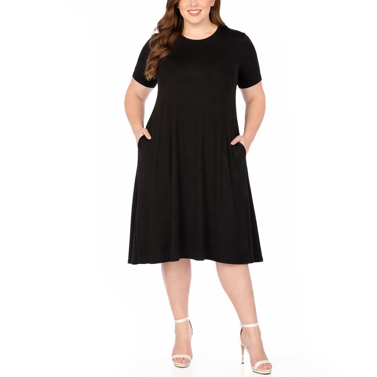 Plus Size Tee Swing Midi Dress -White Mark