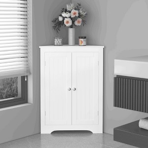 ORRD Corner Cabinet with 2 Doors & Adjustable Shelves, Narrow Freestanding Storage for Bathroom, Kitchen, or Bedroom, White - 1 of 4