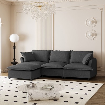 NicBex Couches for Living Room 3pc L-shaped Sectional Sofa Modern Chenille Upholstered Sofa Couch with Movable Ottoman