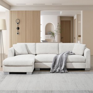 Okak Luxury 96" Cloud L-Shaped Sectional Sofa 4 Seat with Oversized Chaise&2 Pillows, Chenille Couch for Living Room,Apartment,Office, Minsk Gray - 1 of 4
