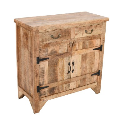 Rustic Brown Mango Wood 39" Lockable Cabinet Console with Chamfered Legs