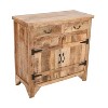 The Urban Port 39" Artisanal Farmhouse Style 2 Drawer Mango Wood Cabinet Console with 2 Door Storage Rustic Brown - 3 of 4