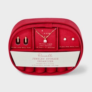 14K Gold Dipped Cubic Zirconia Necklace and Huggie Stud Earring Set 3pc - A New Day™ Gold - 1 of 4