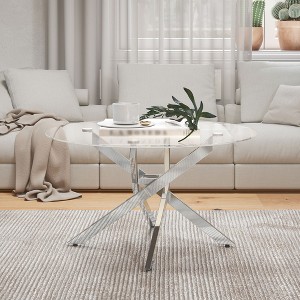 Glass Coffee Table, Round Coffee Table with Geometric Metal Frame, Modern Minimalist Coffee Table for Decoration - 1 of 4