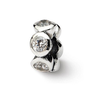 Black Bow Jewelry Sterling Silver and Clear CZ, Six-Stone Bead Charm